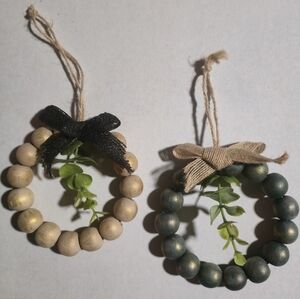 Wooden Bead Wreath Ornaments with Bows